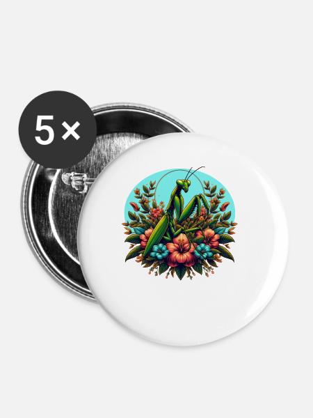 Gottesanbeterin im Blumenmeer - Buttons klein 25 mm (5er Pack) - Weiß