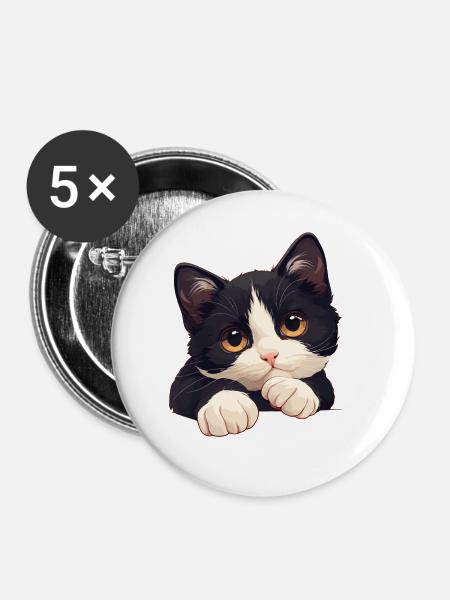 Tuxedo Kätzchen Tuxedo Katze - Buttons klein 25 mm (5er Pack) - Weiß