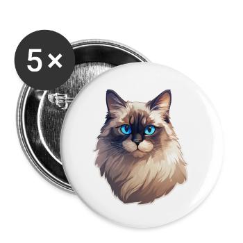 Ragdoll Katzenkopf - Buttons klein 25 mm (5er Pack) - Weiß - Vorne
