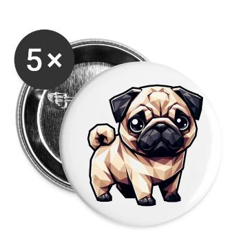 Dog Pug Polygon Geometric Design - Buttons small 1''/25 mm (5-pack) - white - Front