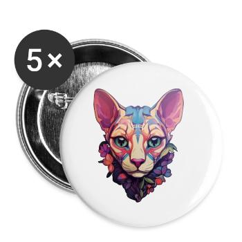 Sphynx-Katzenkopf - Buttons klein 25 mm (5er Pack) - Weiß - Vorne