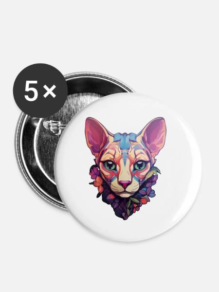 Sphynx-Katzenkopf - Buttons klein 25 mm (5er Pack) - Weiß