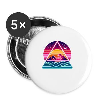 Retro Dinosaurier im 80er Dreieck - Buttons klein 25 mm (5er Pack) - Weiß - Vorne