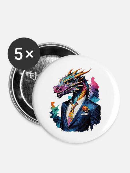 Drache im Anzug - Buttons klein 25 mm (5er Pack) - Weiß