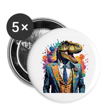 Dinosaurier im Anzug - Buttons klein 25 mm (5er Pack) - Weiß - Vorne