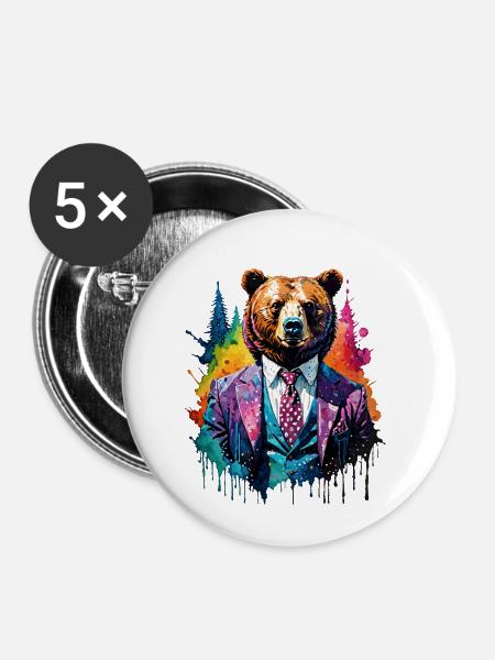 Bär im Anzug - Buttons klein 25 mm (5er Pack) - Weiß