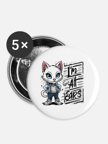 ICH BIN GANZ OHR - Buttons klein 25 mm (5er Pack) - Weiß