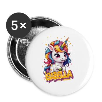 ISABELLA - Beautiful Girl Name with Cute Unicorn - Buttons small 1''/25 mm (5-pack) - white - Front