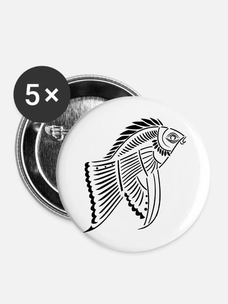 prähistorischer Fisch - Buttons klein 25 mm (5er Pack) - Weiß