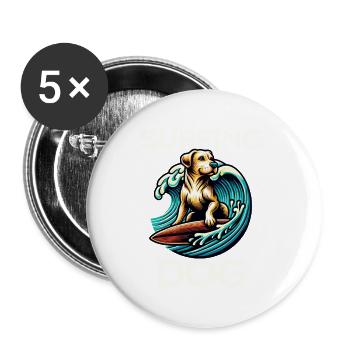 Chien de surf - Lot de 5 petits badges (25 mm) - blanc - Devant