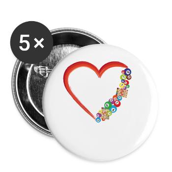Coeur de joueur de bingo - Lot de 5 petits badges (25 mm) - blanc - Devant