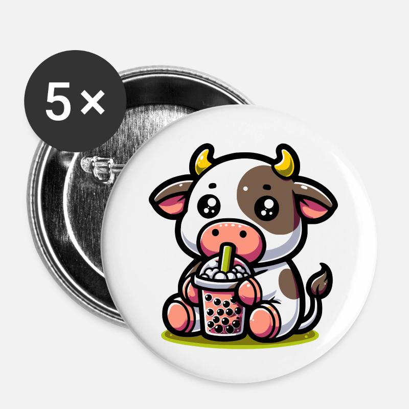 Bubble Tea Cow Boba Tea Kawaii Geschenk - Buttons klein 25 mm (5er Pack) - Weiß