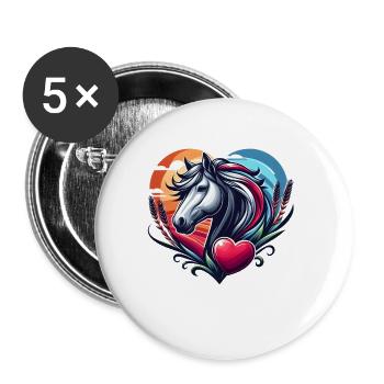 Pferdekopf Herz Pferdeliebhaber - Buttons klein 25 mm (5er Pack) - Weiß - Vorne