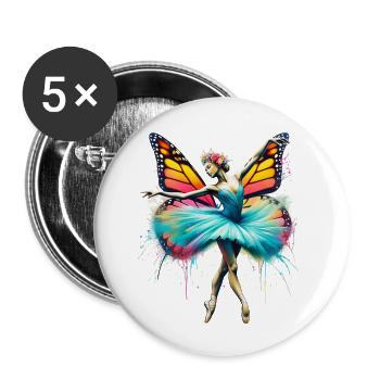 Ballerina mit Schmetterlingsflügeln, Schmetterlingen, Tutu - Buttons klein 25 mm (5er Pack) - Weiß - Vorne