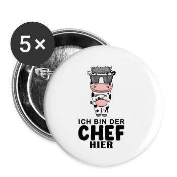 Chef Spruch Anführer Kuh Motiv - Buttons klein 25 mm (5er Pack) - Weiß - Vorne