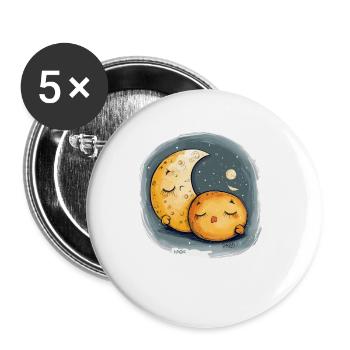 Sleepy Cookie and Moon - Buttons small 1''/25 mm (5-pack) - white - Front