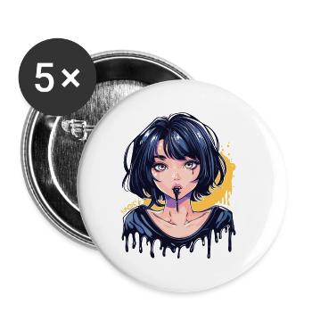 Tinten Tropfen Anime-Girl - Buttons klein 25 mm (5er Pack) - Weiß - Vorne