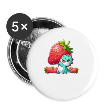 Dinosaurier mit Riesen-Erdbeere - Buttons klein 25 mm (5er Pack) - Weiß - Vorne