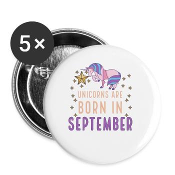 Einhörner werden im September geboren Geburtsmonat Geburtstag - Buttons klein 25 mm (5er Pack) - Weiß - Vorne
