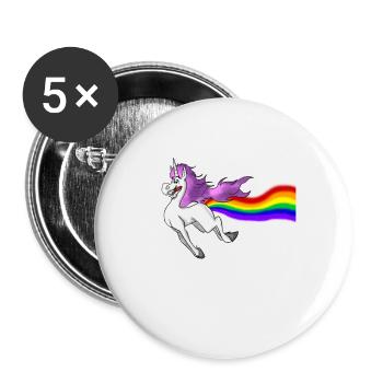 Lustiges Einhorn Regenbogen Magisches Furzen Rosa Einhorn - Buttons klein 25 mm (5er Pack) - Weiß - Vorne