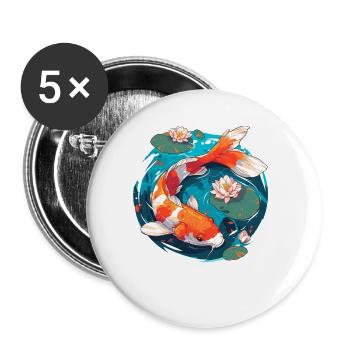 Vintage 80er Retro Japanisch Asiatisch Koi Karpfen - Buttons klein 25 mm (5er Pack) - Weiß - Vorne