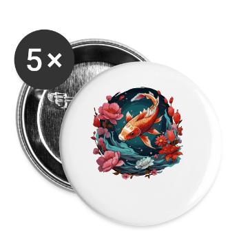 Vintage 80er Retro Japanisch Asiatisch Koi Karpfen - Buttons klein 25 mm (5er Pack) - Weiß - Vorne