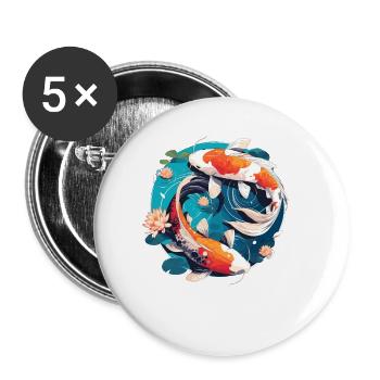 Vintage 80er Retro Japanisch Asiatisch Koi Karpfen - Buttons klein 25 mm (5er Pack) - Weiß - Vorne