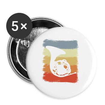 Retro French Horn - Buttons small 1''/25 mm (5-pack) - white - Front