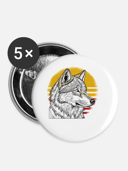 WOLF SONNE - Buttons klein 25 mm (5er Pack) - Weiß