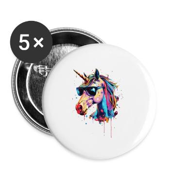 Cool Sunglasses Unicorn Covered In Rainbow Paint - Buttons small 1''/25 mm (5-pack) - white - Front