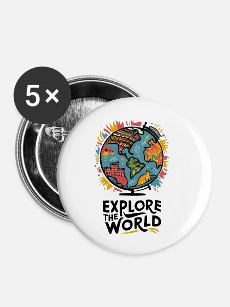 ERKUNDE DIE WELT - Buttons klein 25 mm (5er Pack) - Weiß