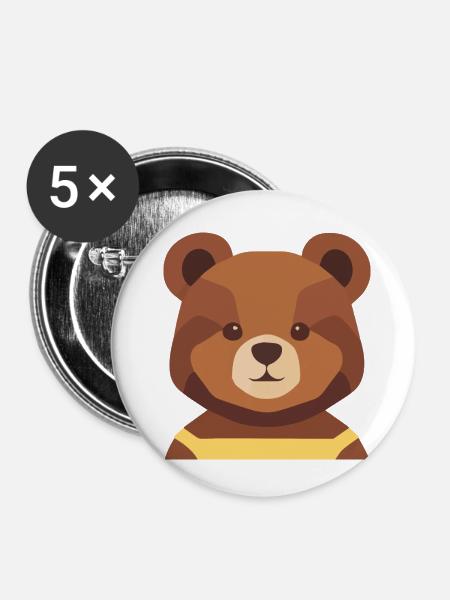 Teddy mit Kleider - Buttons klein 25 mm (5er Pack) - Weiß