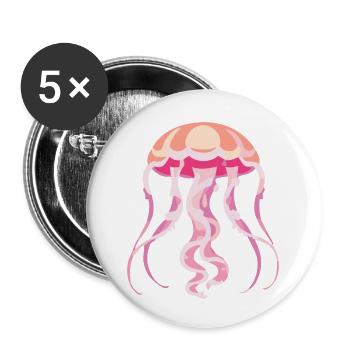 Méduse rose - Lot de 5 petits badges (25 mm) - blanc - Devant