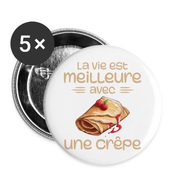 Crêpes Bretagne humour crepe - Buttons small 1''/25 mm (5-pack) - white - Front