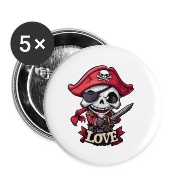 Chibi Cool et Drôle Amour Pirate Squelette - Lot de 5 petits badges (25 mm) - blanc - Devant