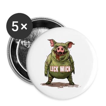 Cochon zombie drôle vert : Lèche-moi - Lot de 5 petits badges (25 mm) - blanc - Devant