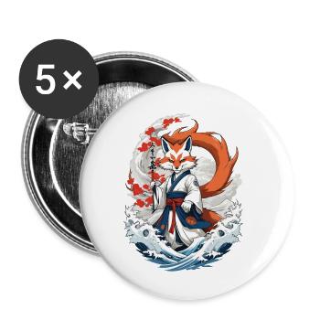 Ukiyo-E Kunst Stil Japanische Kitsune Fuchs - Buttons klein 25 mm (5er Pack) - Weiß - Vorne