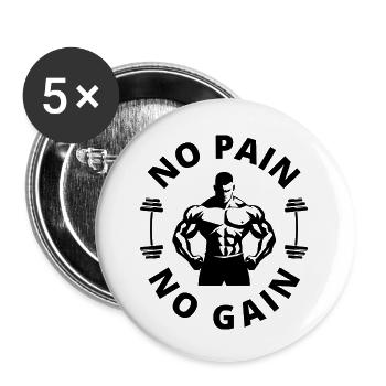 No Pain No Gain - Buttons small 1''/25 mm (5-pack) - white - Front