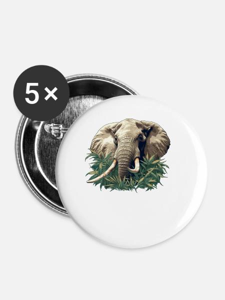 Elefanten Elefant - Buttons klein 25 mm (5er Pack) - Weiß