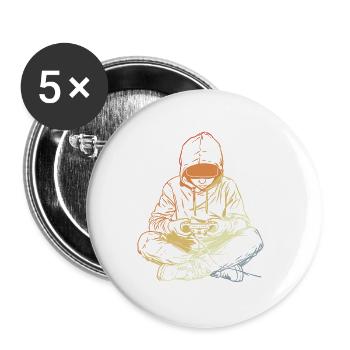 Gamer dessinant un look rétro - Lot de 5 petits badges (25 mm) - blanc - Devant