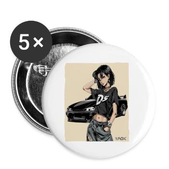 Pilote d’anime : Voiture japonaise JDM - Lot de 5 petits badges (25 mm) - blanc - Devant
