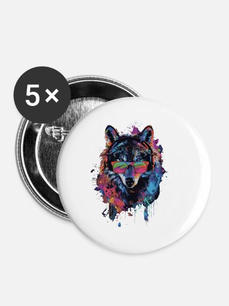 Wolf - Buttons klein 25 mm (5er Pack) - Weiß