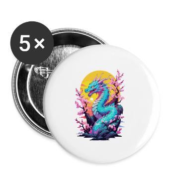 Dragon Anime Japanese Style Vintage Aesthetic - Buttons small 1''/25 mm (5-pack) - white - Front