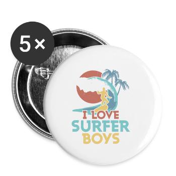 I Love Surfer Boys Surfing Summer Surfboard - Buttons small 1''/25 mm (5-pack) - white - Front