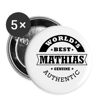 Mathias world s best cadeau prénom mathias - Lot de 5 petits badges (25 mm) - blanc - Devant