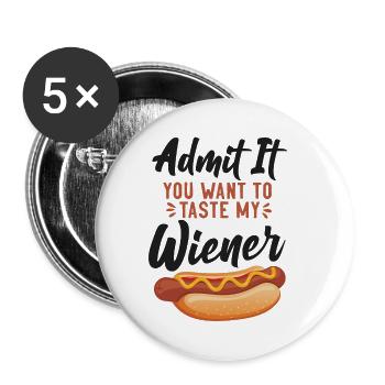 Hot Dog Adult Humor Pun Naughty - Buttons klein 25 mm (5er Pack) - Weiß - Vorne