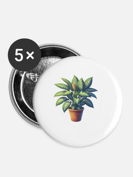 Dieffenbachia-Pflanze im Topf - Buttons klein 25 mm (5er Pack) - Weiß