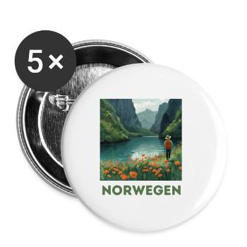 Norway Hiking Trekking Mountains - Buttons small 1''/25 mm (5-pack) - white - Front