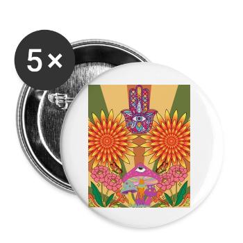 Conception de fleurs psychédéliques - Lot de 5 petits badges (25 mm) - blanc - Devant