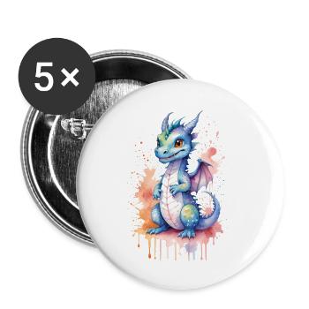 Kawaii Aquarell Drache - Niedliche Fantasy Kunst - Buttons klein 25 mm (5er Pack) - Weiß - Vorne